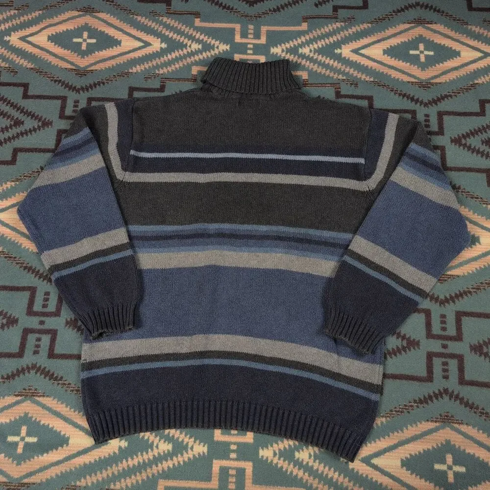 VTG Y2K CHEROKEE Multicolor Striped Cable-Knit Turtleneck Sweater Women's Size M